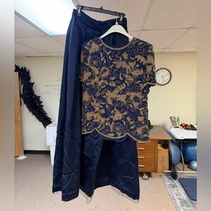 Oleg Cassini Navy and Gold Skirt Set